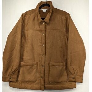 Boston Traders Womens XL Faux Suede Sherpa Lined‎ Jacket Button Front Pockets